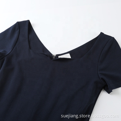 womens solid color short sleeve elegant slim dress